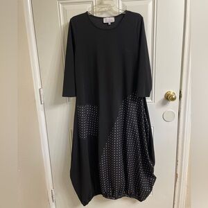 Chic Black and White Polka Dot Long Sleeve Dress - Tulip/Gathered Hem Sz M